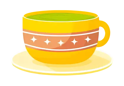 Yellow Cup with Green Tea on Saucer