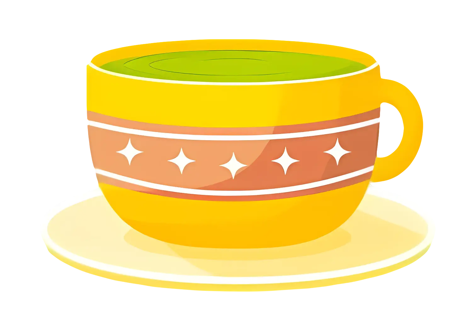 Yellow Cup with Green Tea on Saucer