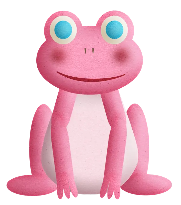 Pink Cartoon Frog with Blue Eyes
