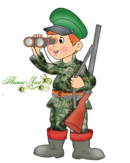 Cartoon Boy in Military Uniform with Binoculars