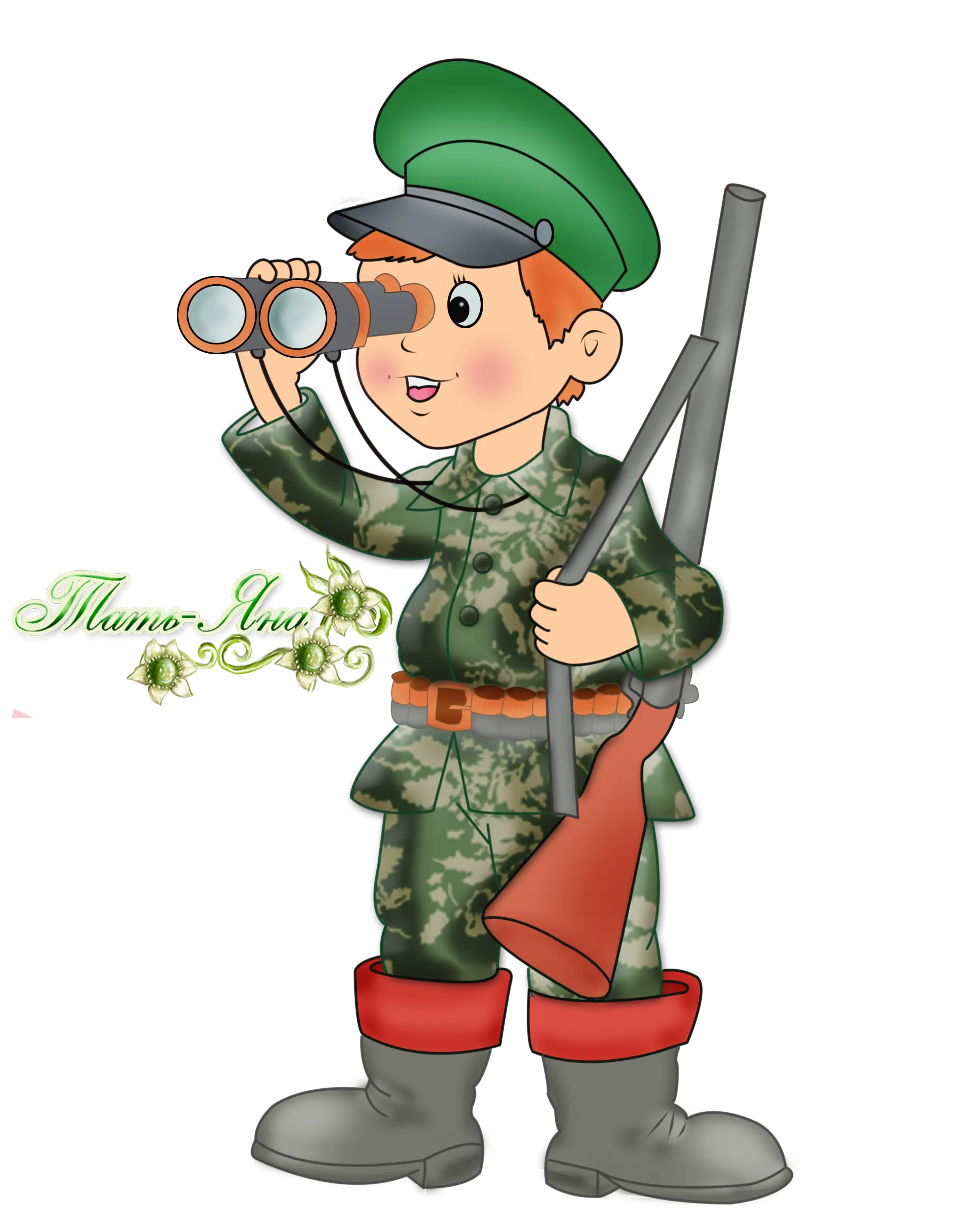 Cartoon Boy in Military Uniform with Binoculars