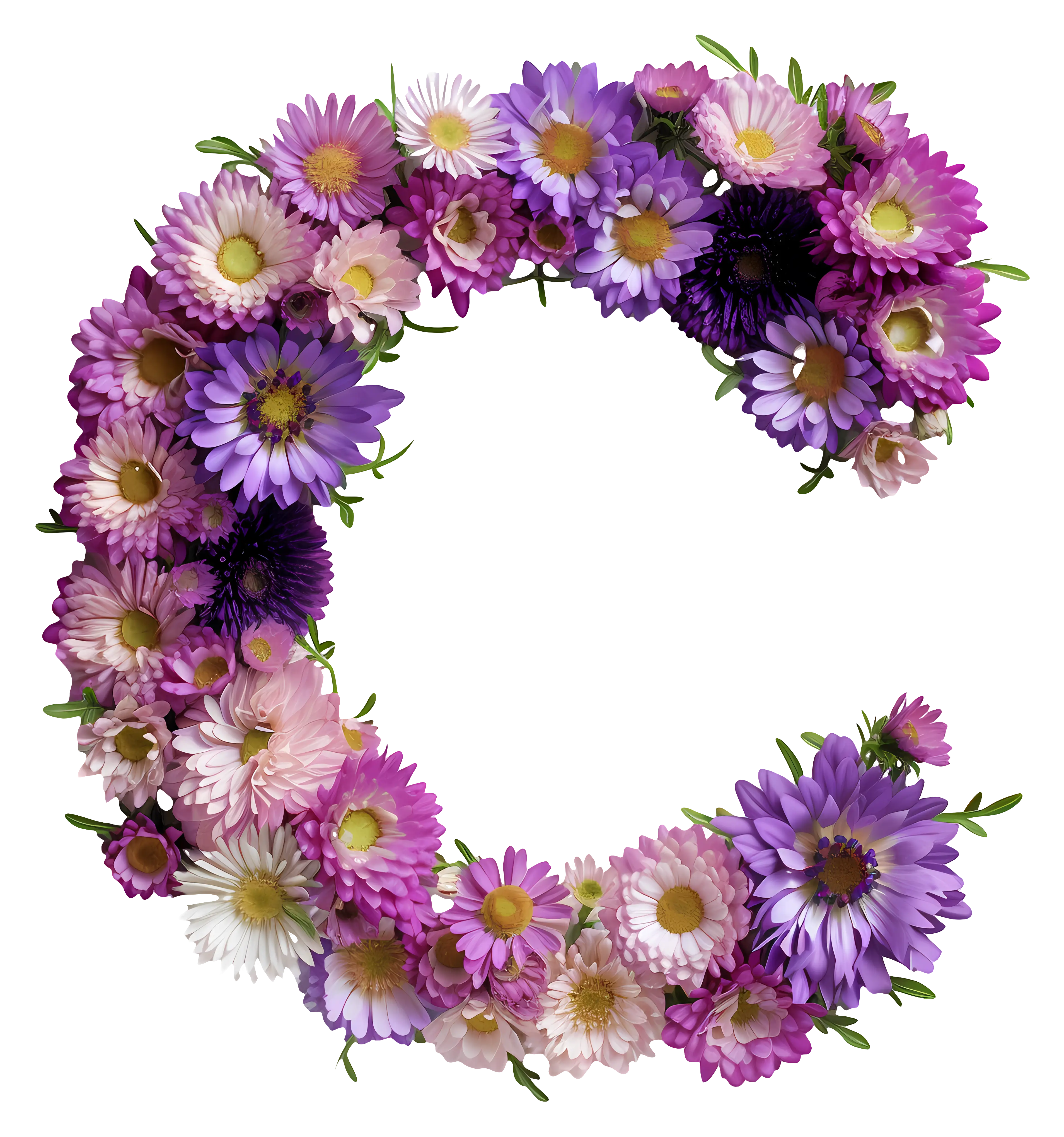 C-shaped Floral Monogram with Vibrant Flowers