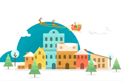 Festive Christmas Village Illustration