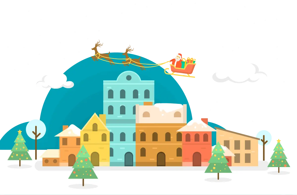Festive Christmas Village Illustration