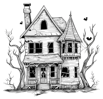 Spooky Haunted House Illustration