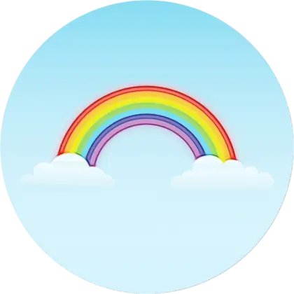 Cartoon Rainbow with Clouds in Blue Sky