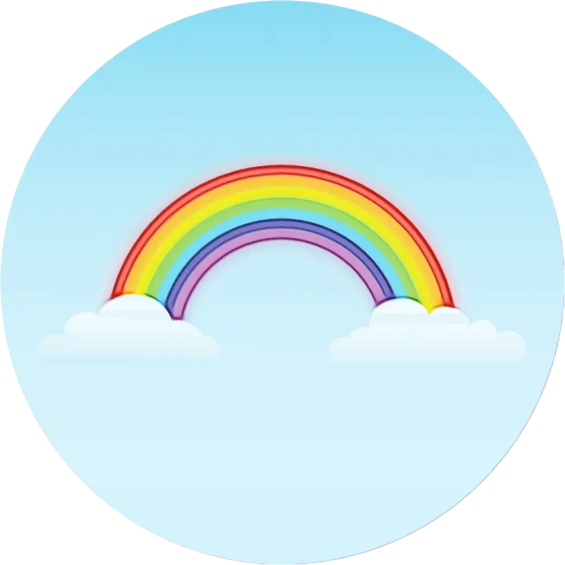 Cartoon Rainbow with Clouds in Blue Sky