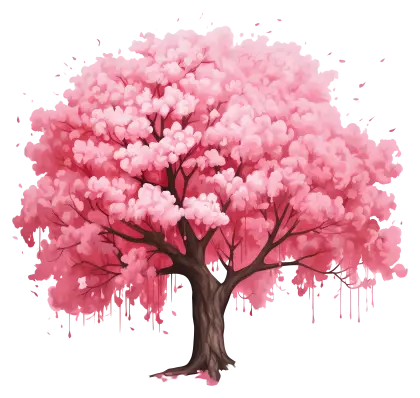 Pink Blossoming Cherry Tree Illustration