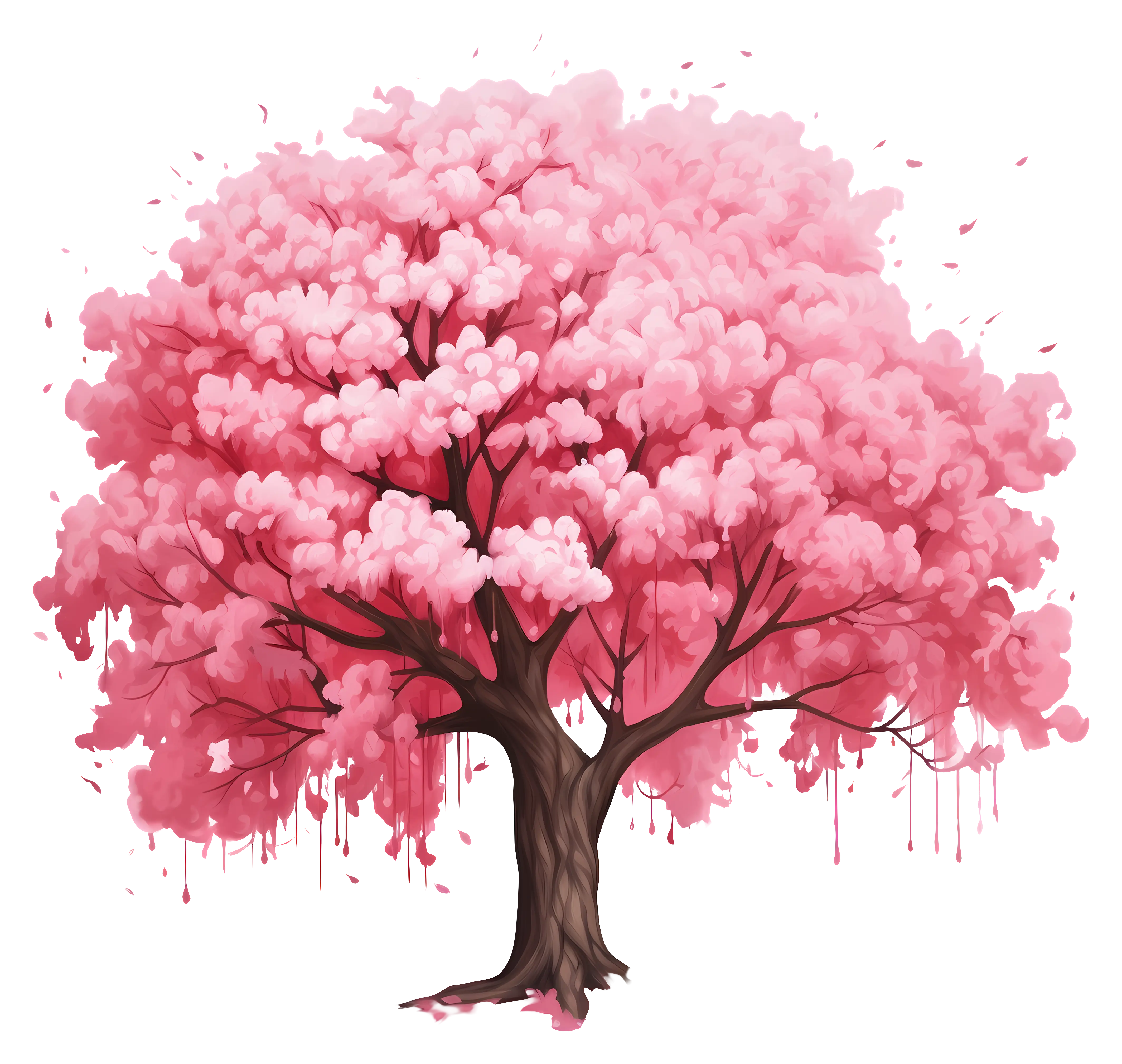 Pink Blossoming Cherry Tree Illustration