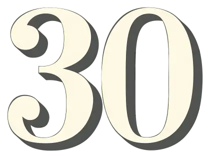 White Number 30 with Shadow