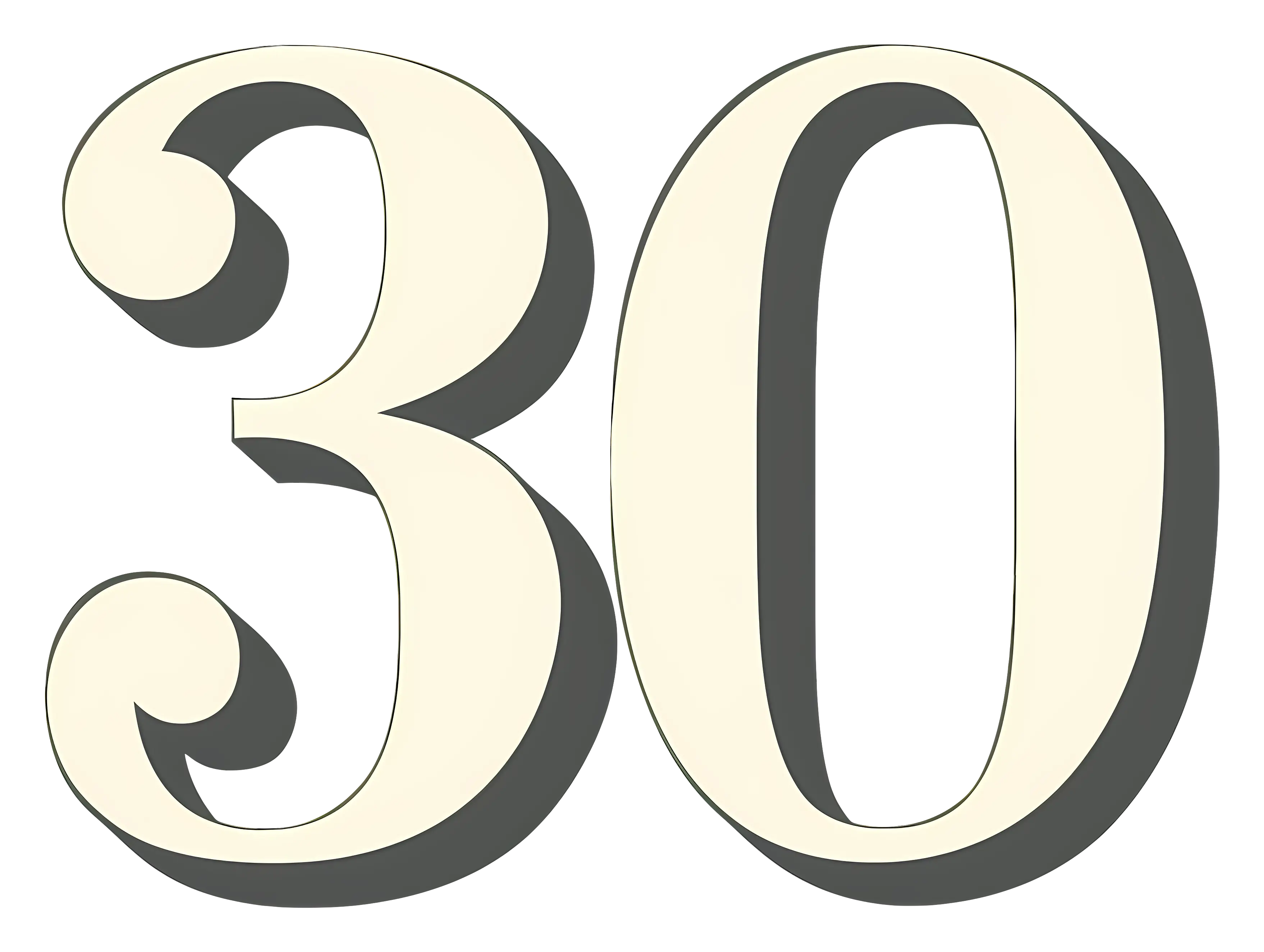 White Number 30 with Shadow
