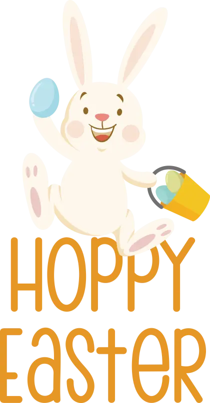 Cheerful Easter Bunny with Egg and Bucket, &#039;Hoppy Easter&#039; Text