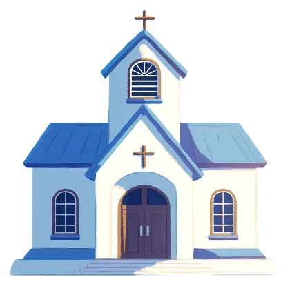 Beautiful Cartoon Blue Church Illustration