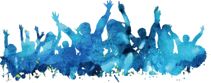 Blue Silhouette Crowd Abstract Artwork