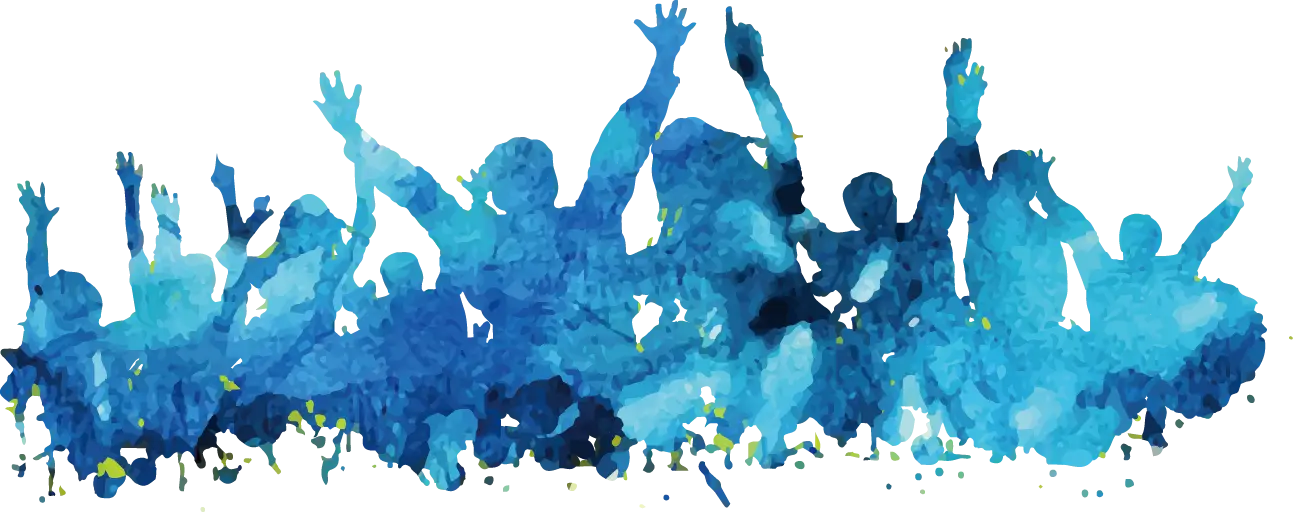Blue Silhouette Crowd Abstract Artwork