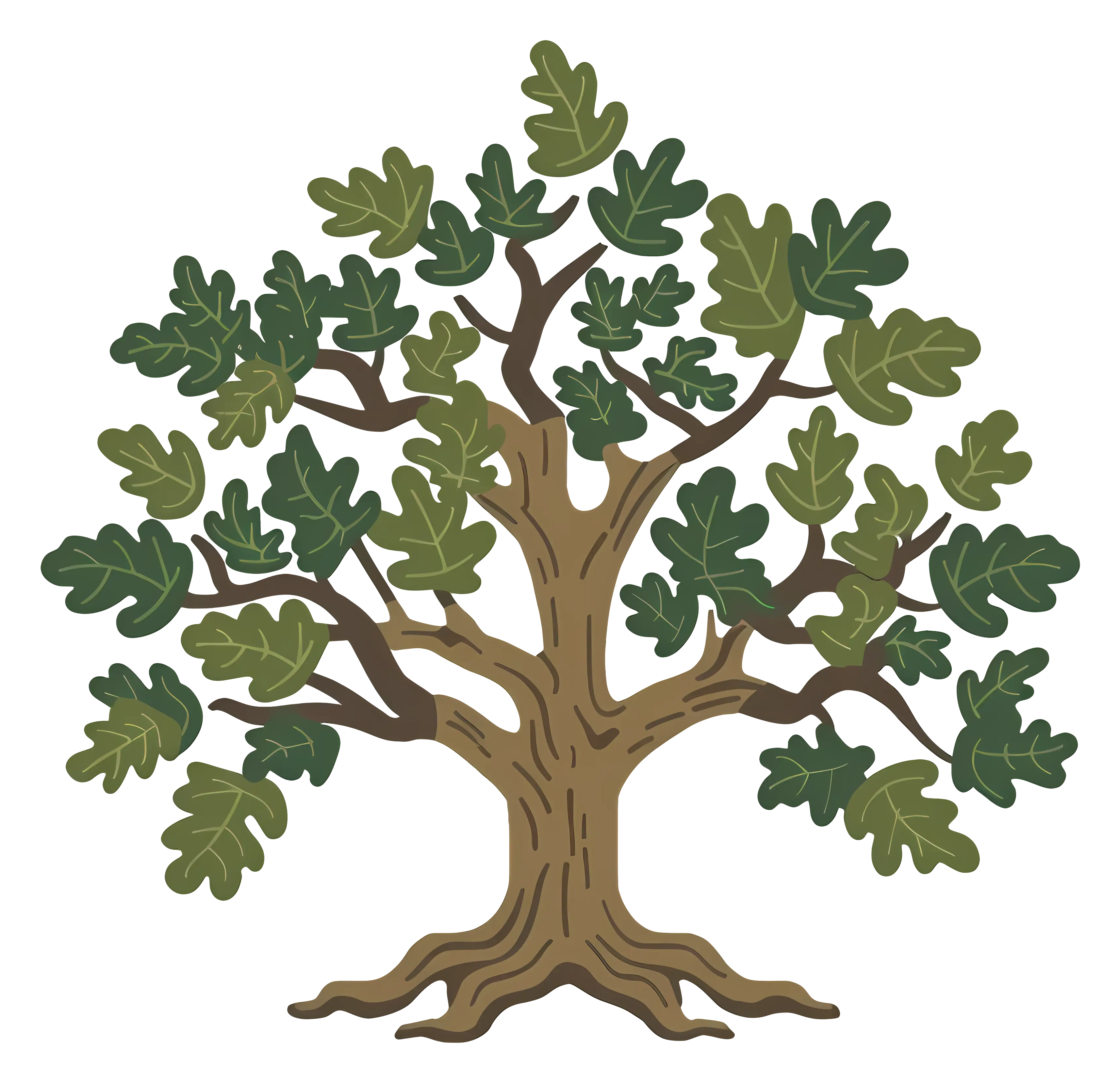 Oak Tree Drawing with Green Leaves