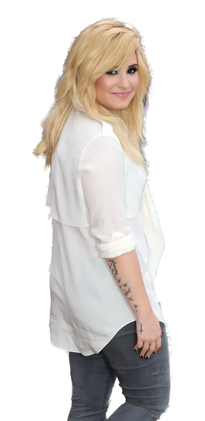 Blonde-Haired Woman in White Shirt and Tattoos