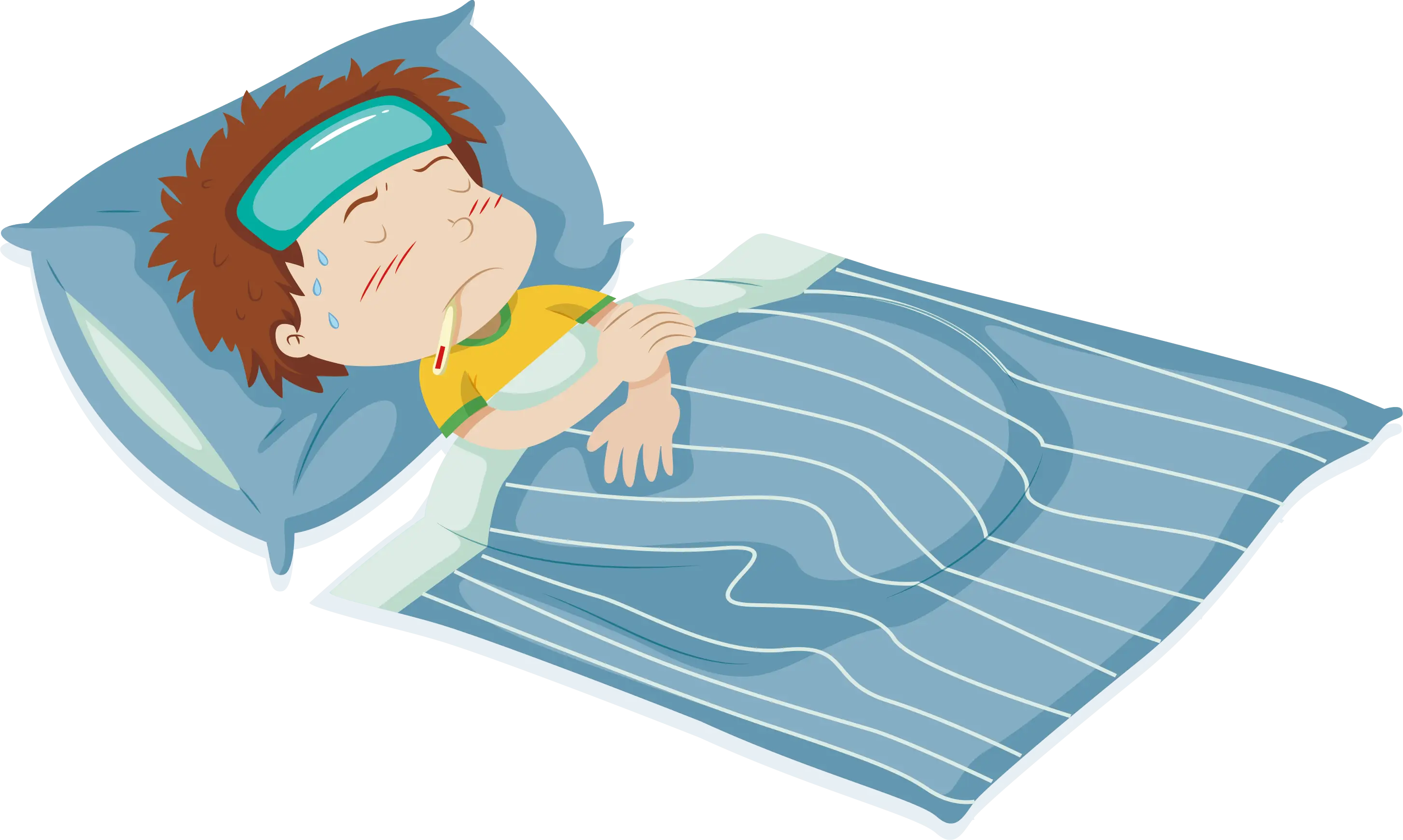 Sick Child in Bed Illustration