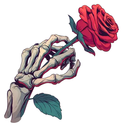 Skeleton Hand Holding a Red Rose