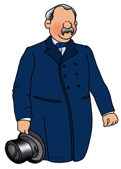 Cartoon Man in Blue Suit Holding Hat