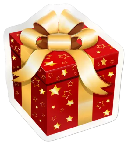 Red and Gold Gift Box with Bow and Stars Design