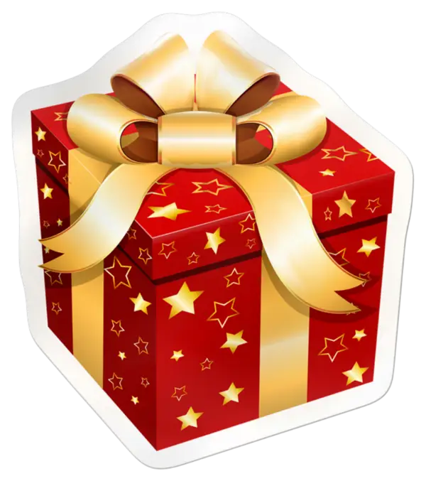 Red and Gold Gift Box with Bow and Stars Design