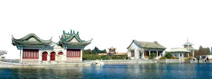 Traditional Chinese Buildings by a Pond