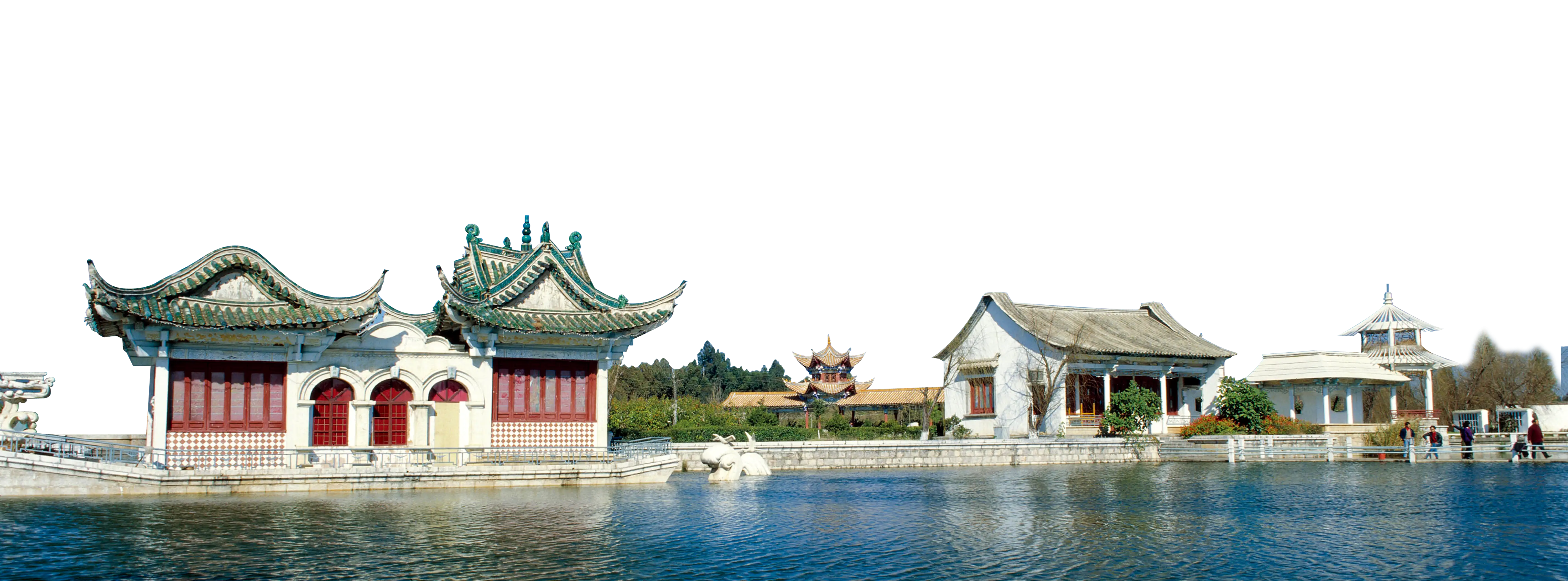 Traditional Chinese Buildings by a Pond