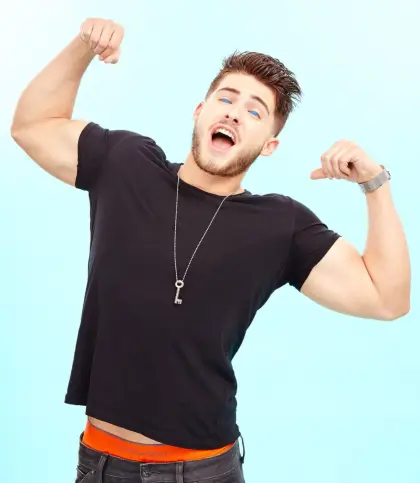 Energetic Man Flexing Muscles
