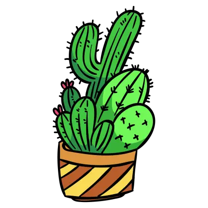 Potted Cactus Cartoon Illustration