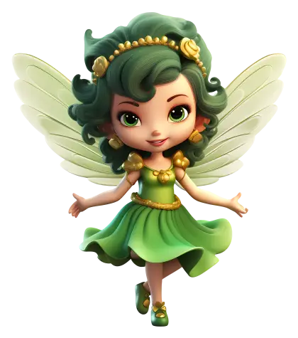 Green Fairy with Wings in Cartoon Style