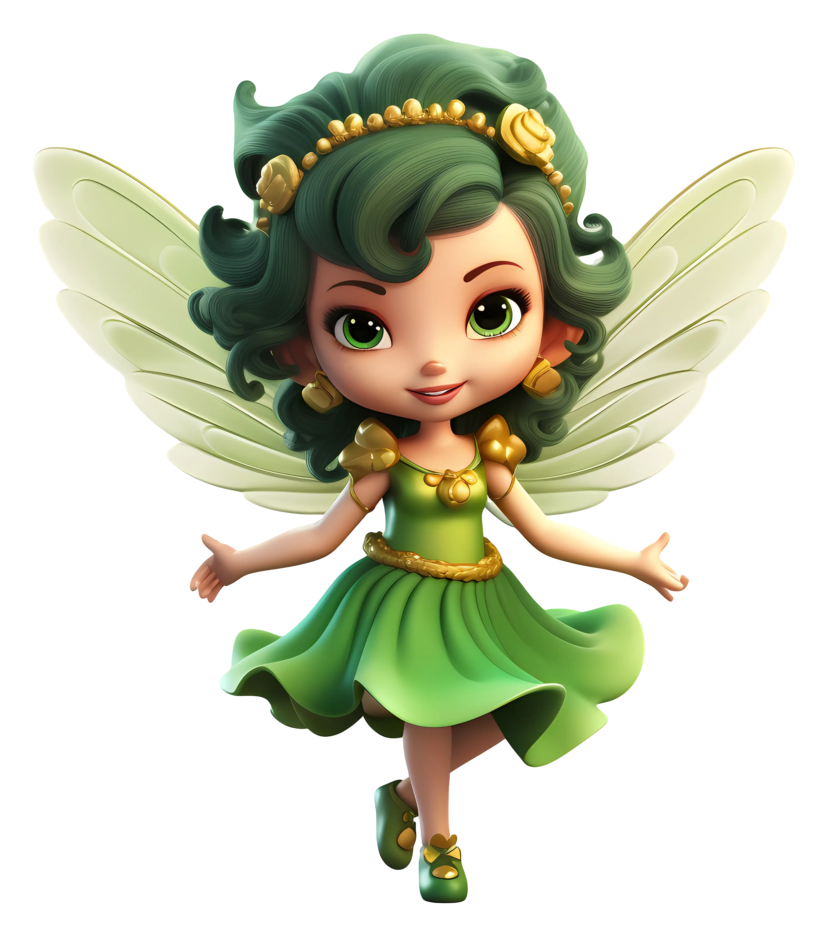 Green Fairy with Wings in Cartoon Style