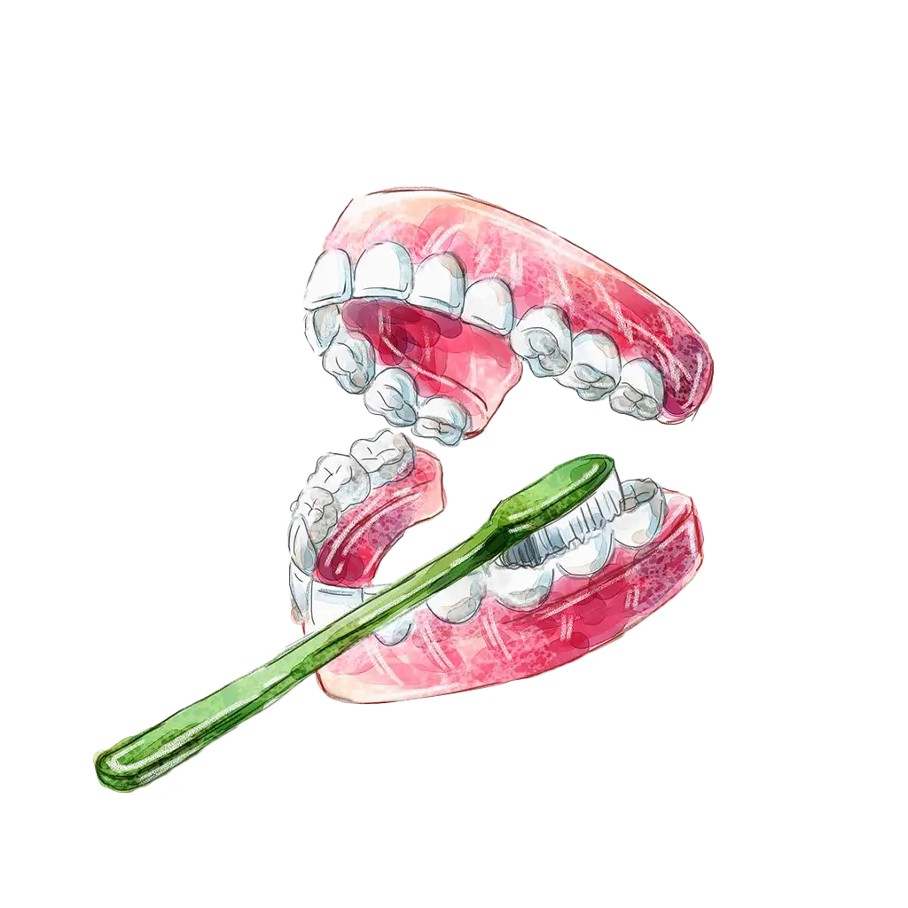 Dentures and Toothbrush for Oral Care