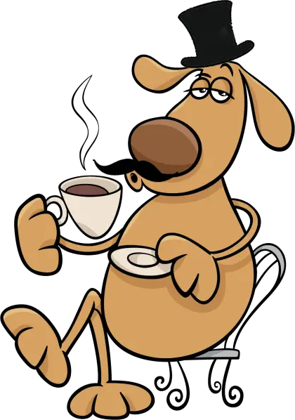 Cartoon Dog Drinking Tea