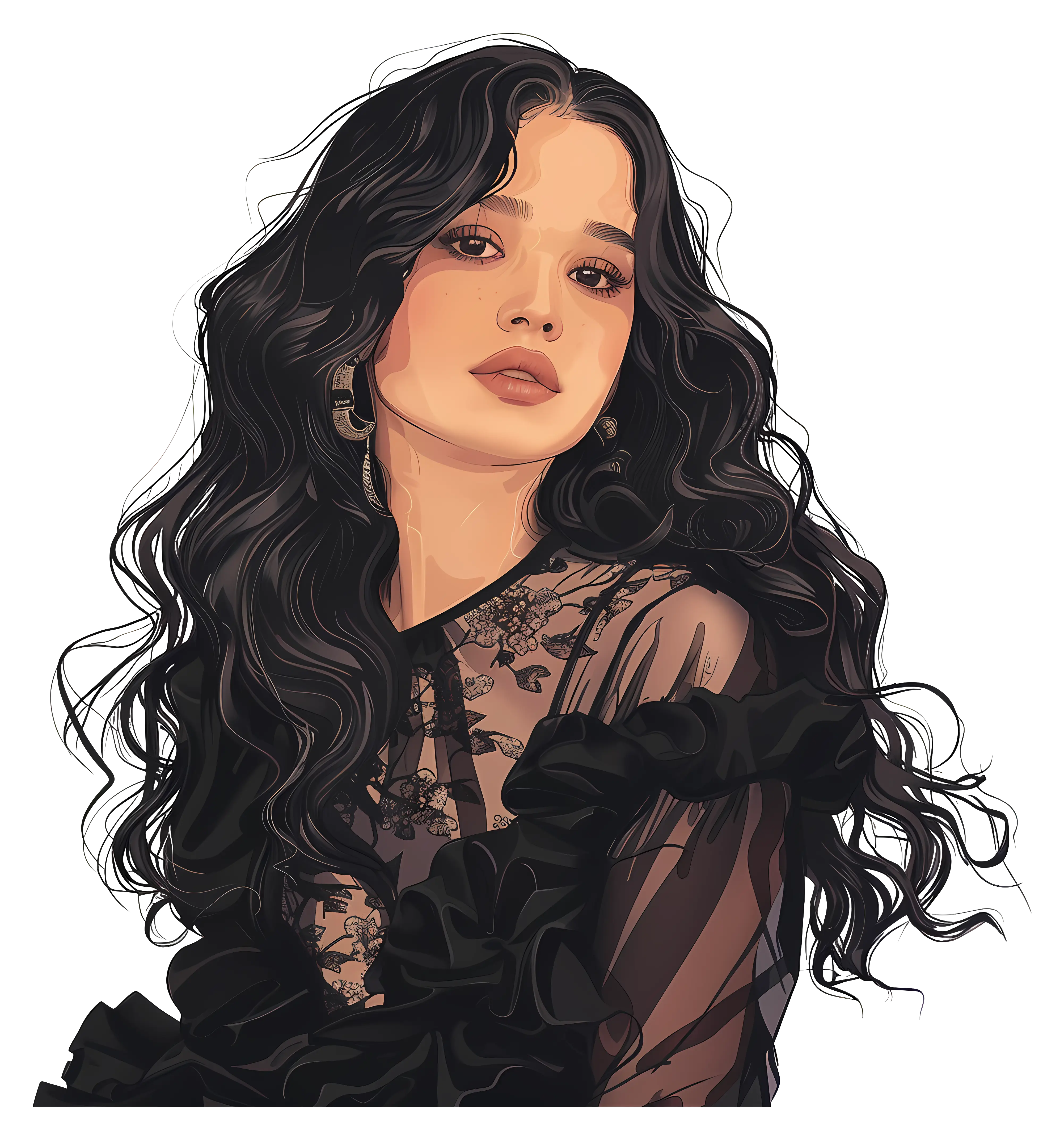 Elegant Portrait of Woman with Black Hair