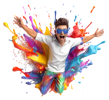 Man in Colorful Paint Splash