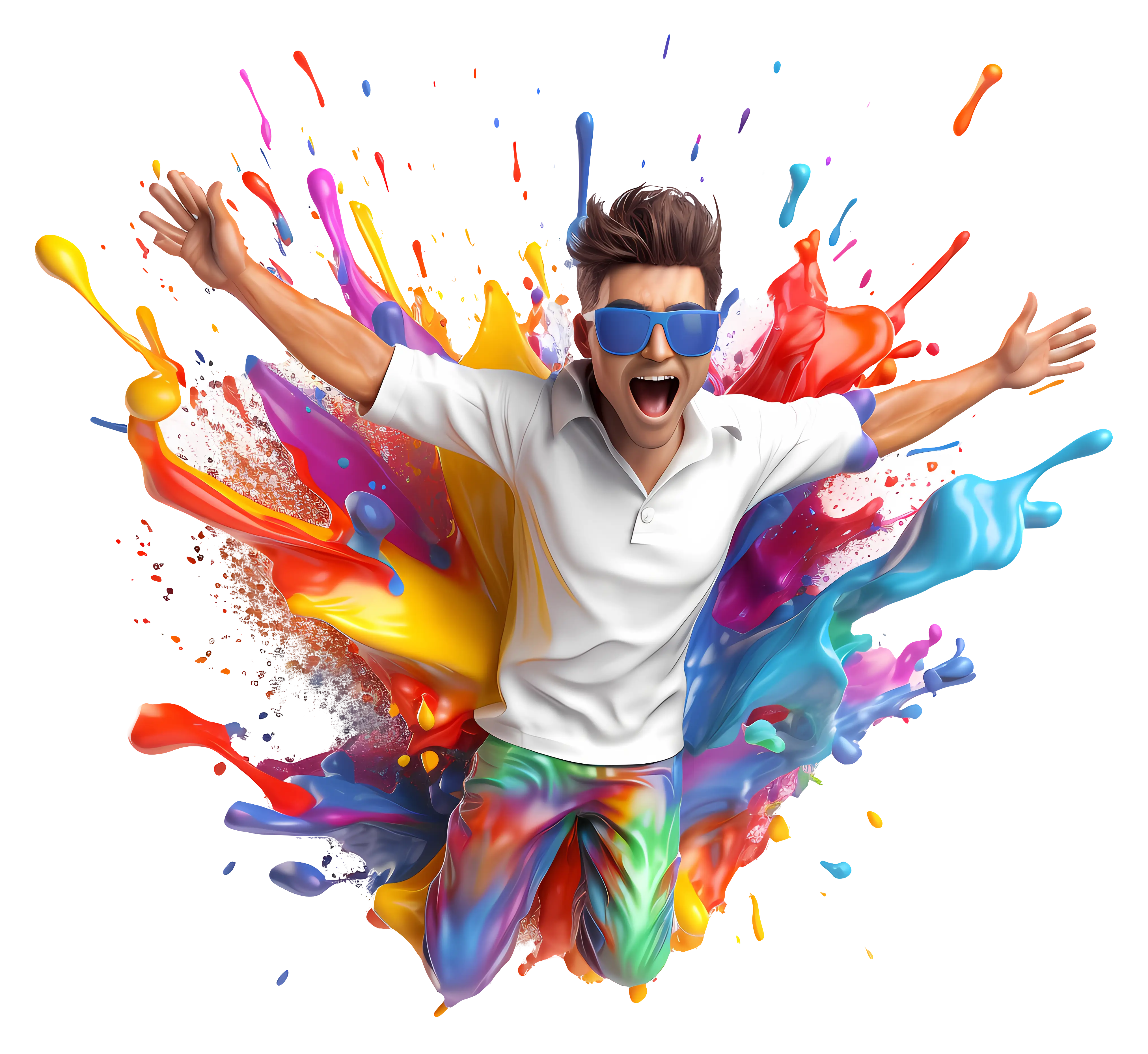 Man in Colorful Paint Splash