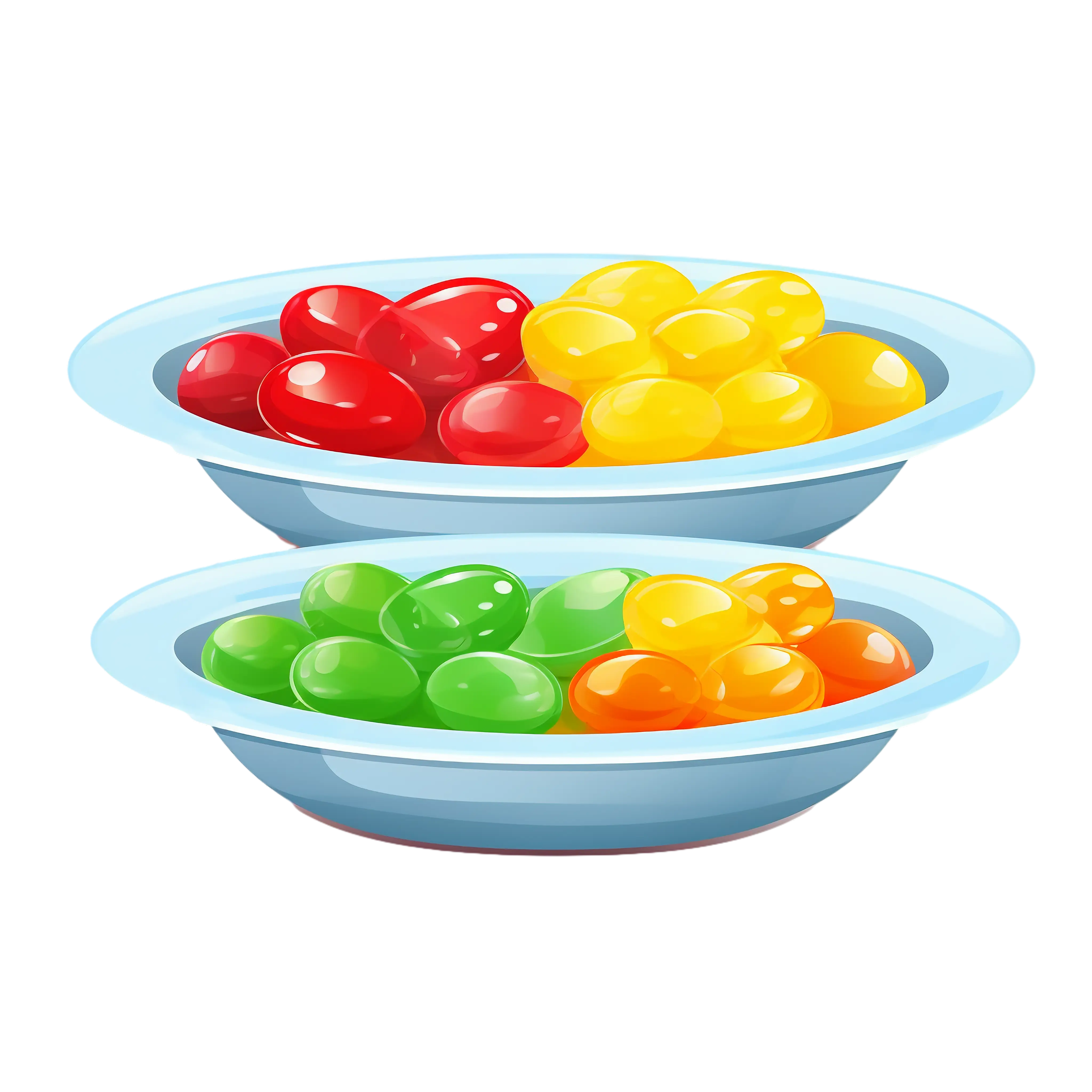 Colorful Jelly Beans in Blue Bowls