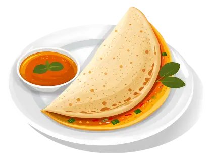 Illustration of a Dosa with Chutney on White Plate