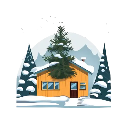 Yellow Wooden Cabin in a Snowy Winter Landscape