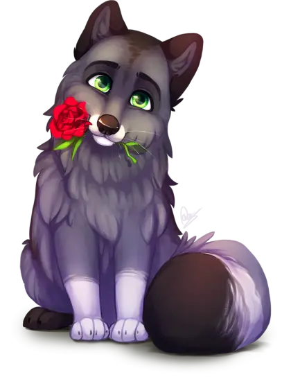 Cartoon Wolf with Rose