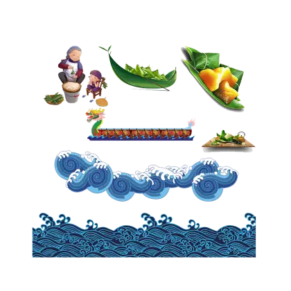 Dragon Boat Festival with Dumplings and Waves Art