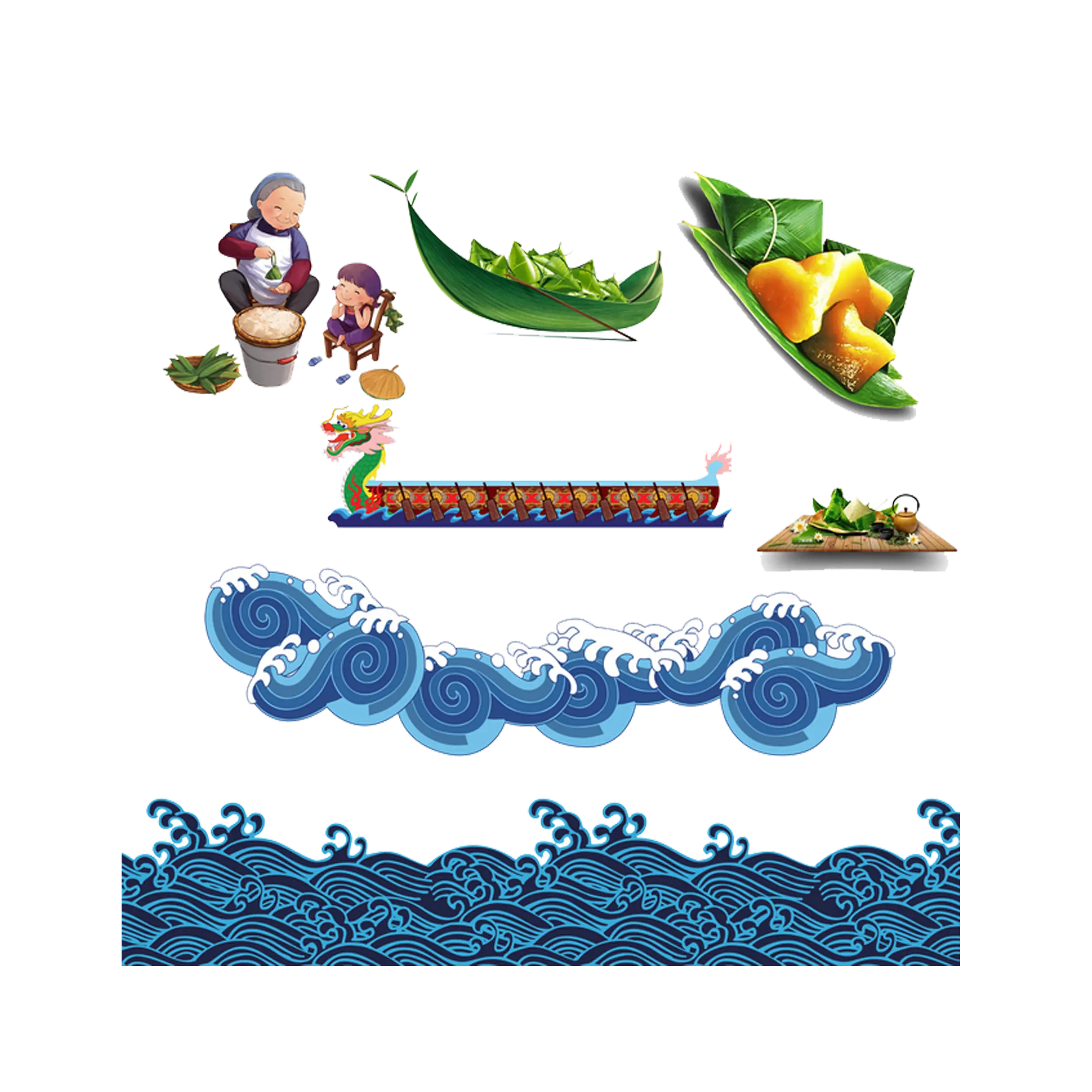 Dragon Boat Festival with Dumplings and Waves Art