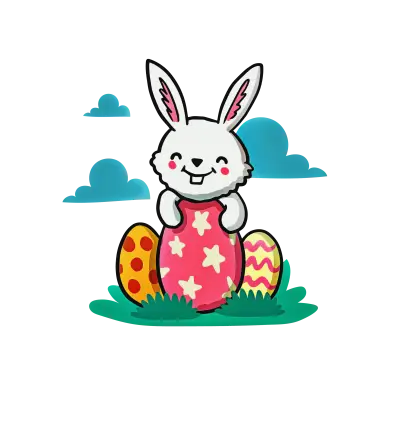 Cartoon Easter Bunny Hugging Eggs