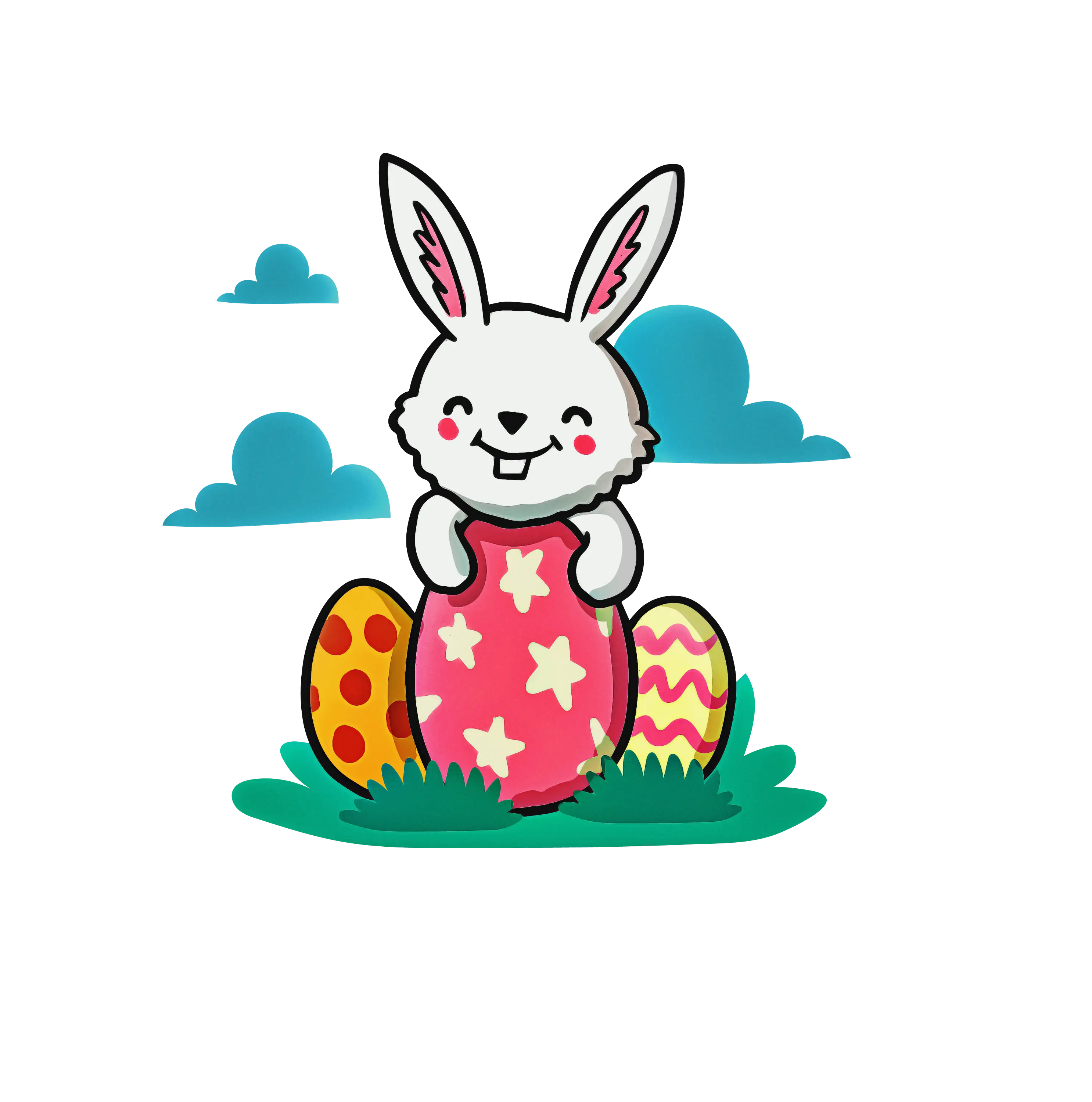 Cartoon Easter Bunny Hugging Eggs