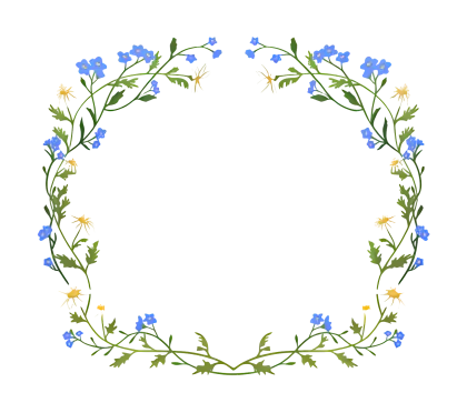 Square Frame of Blue and Green Flowers
