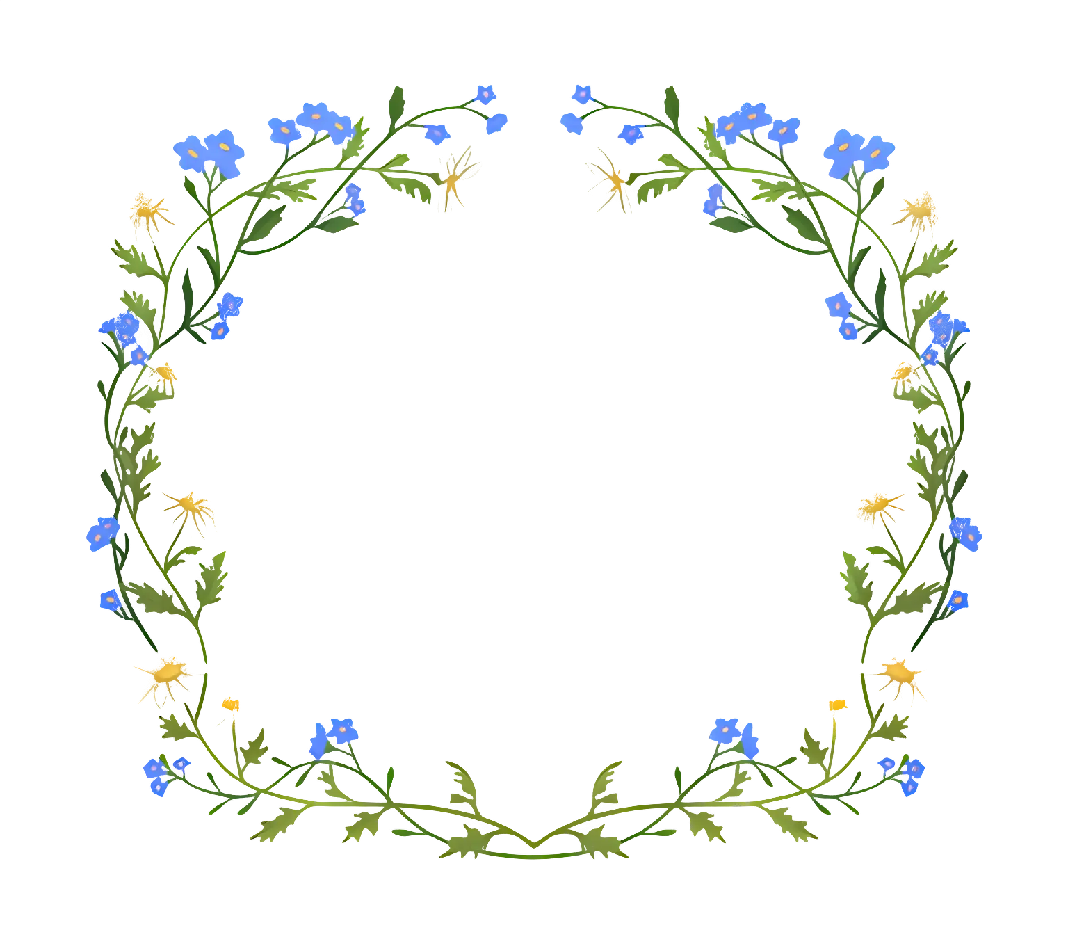 Square Frame of Blue and Green Flowers
