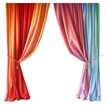 Red and Blue Draped Curtains Design
