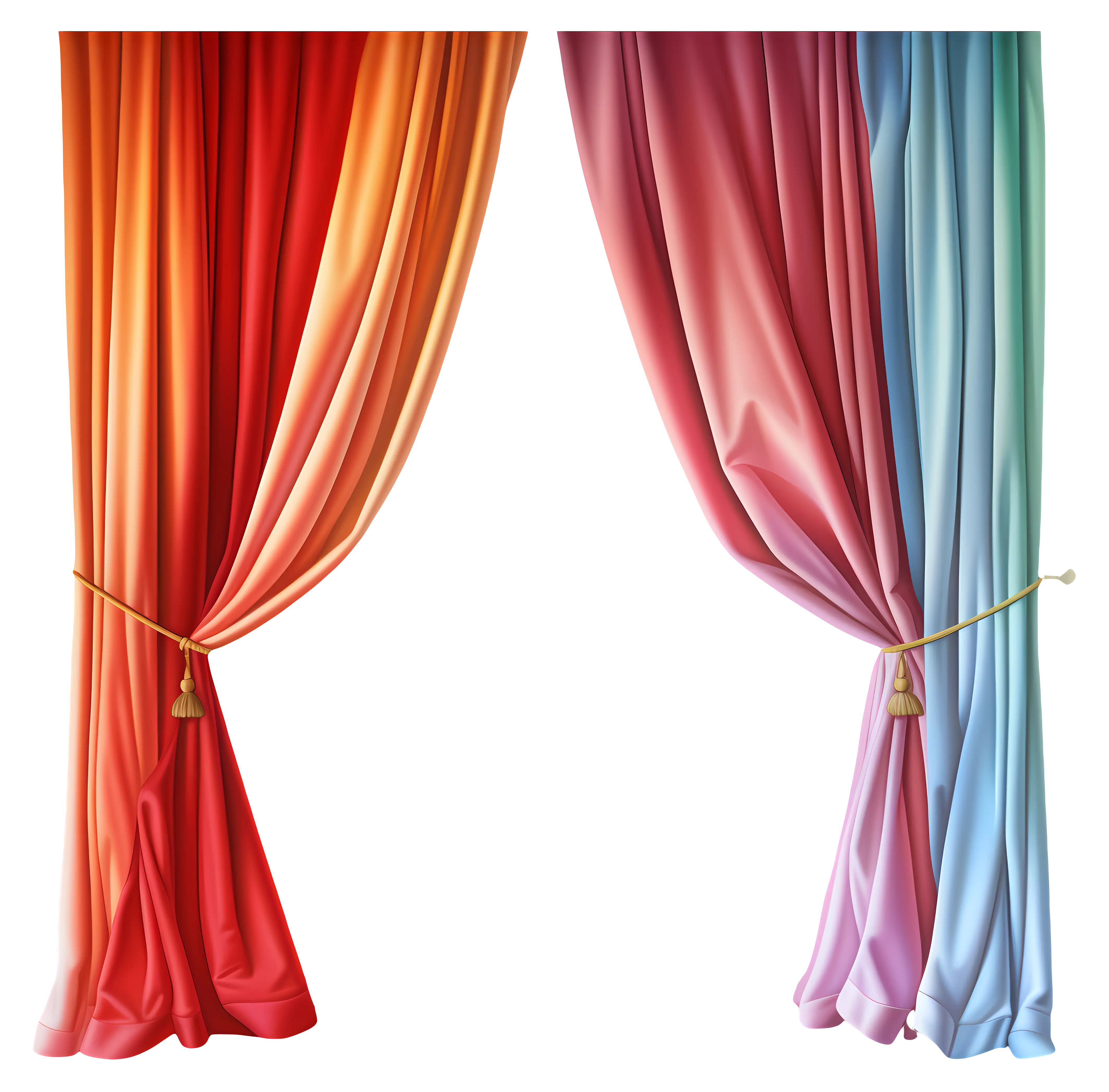Red and Blue Draped Curtains Design