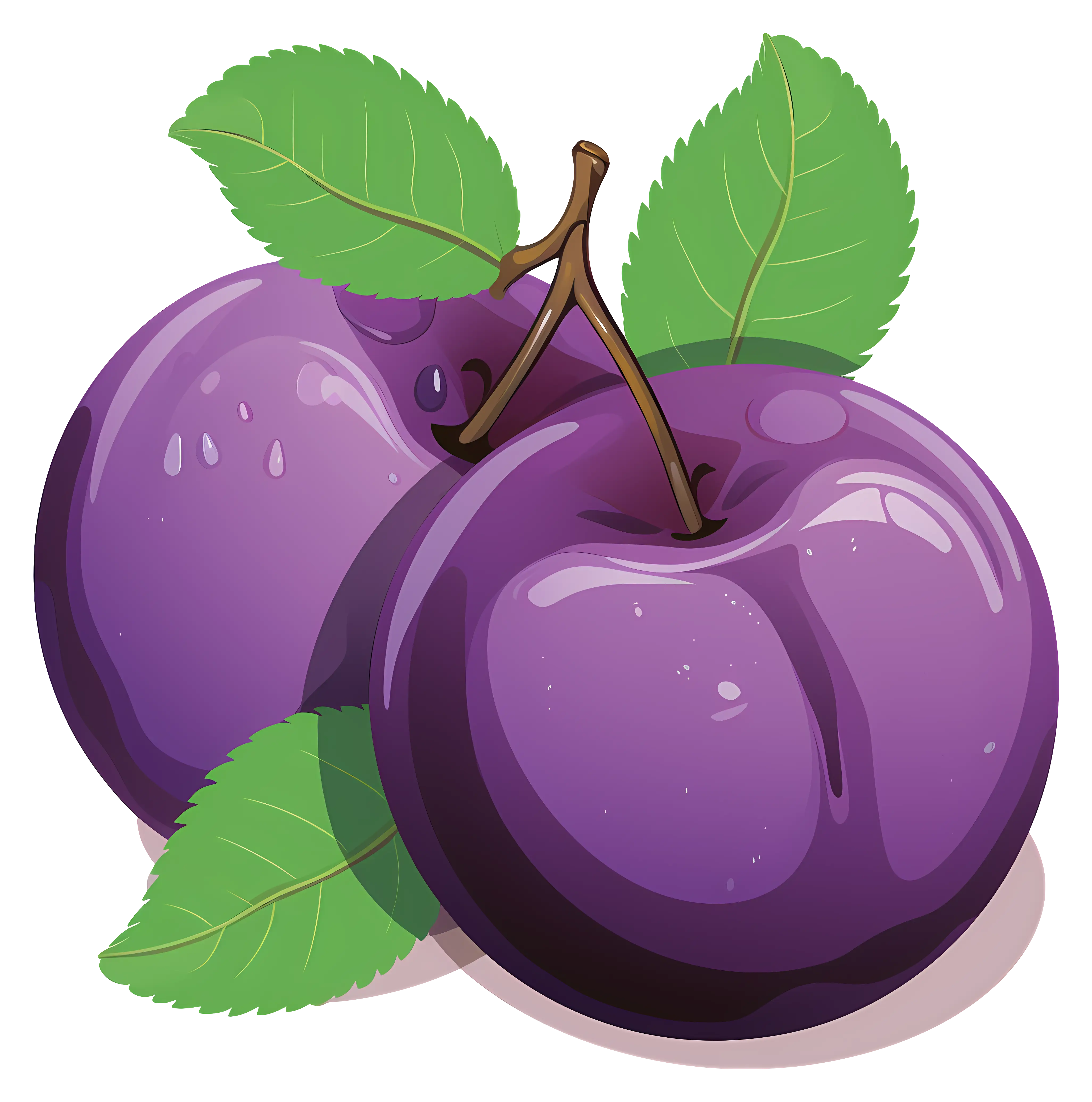Purple Plums with Green Leaves